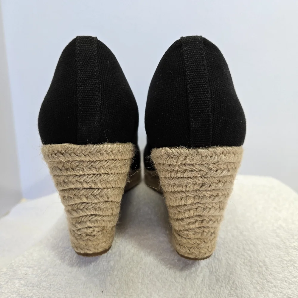 J. Crew Seville Espadrille Wedges Black Round Cap Toe Size 9 Platform Canvas